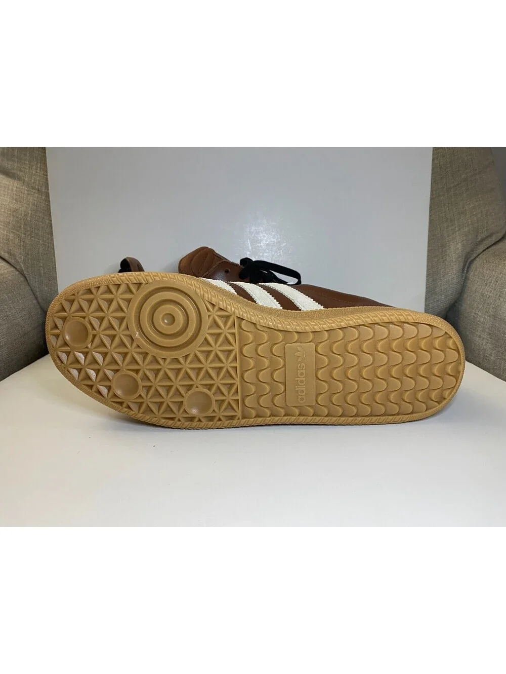 Adidas Samba XLG Shoes Men 12 Brown White Leather Skateboarding Sneakers 029002